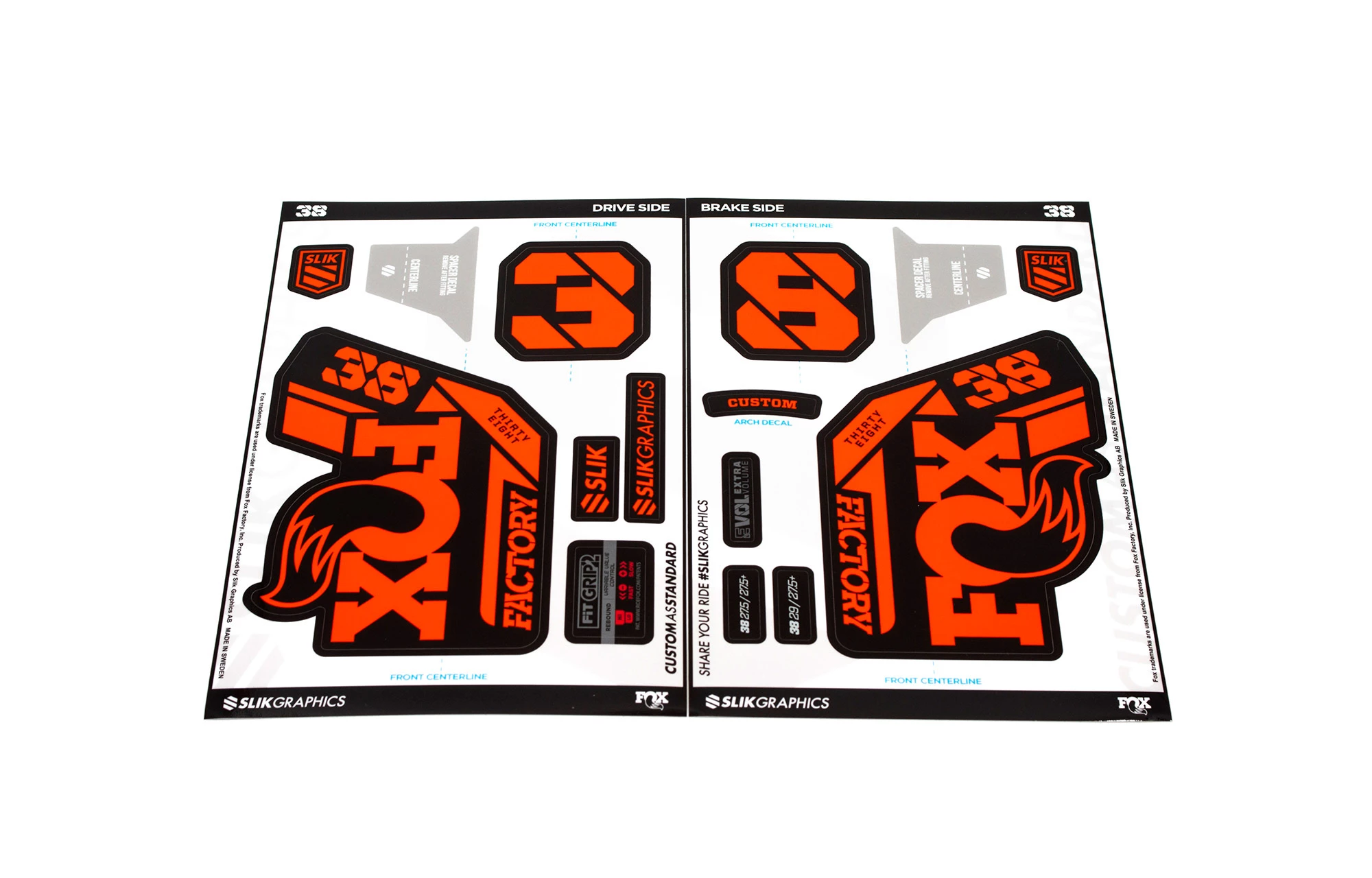 KIT DE STICKERS CUSTOM POUR FOURCHE FOX 38 FACTORY BLACK/ORANGE GLOSS 3 KIT DE STICKERS CUSTOM POUR FOURCHE FOX 38 FACTORY BLACK/ORANGE GLOSS
