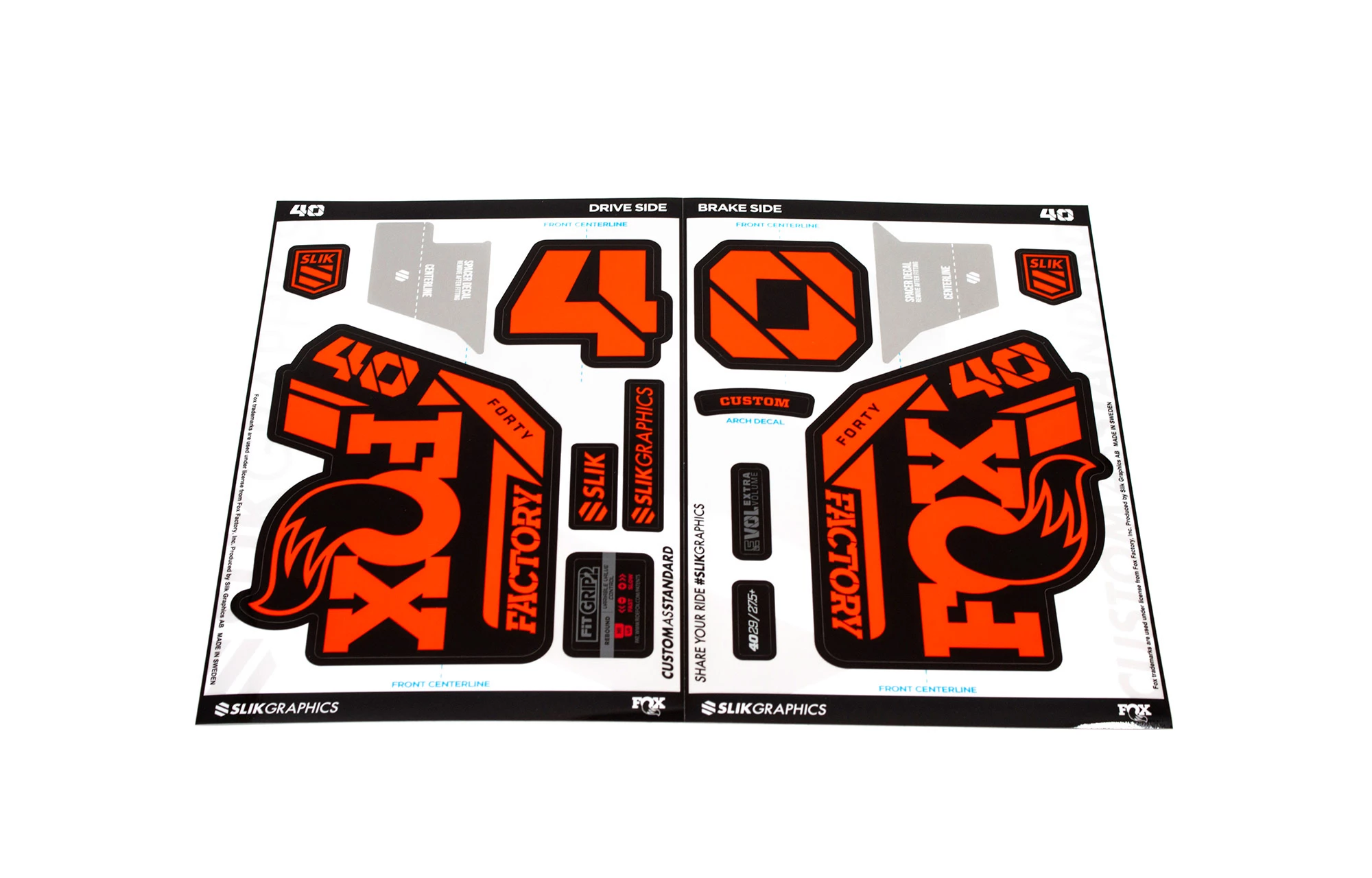 KIT DE STICKERS CUSTOM POUR FOURCHE FOX 40 FACTORY BLACK/ORANGE GLOSS 3 KIT DE STICKERS CUSTOM POUR FOURCHE FOX 40 FACTORY BLACK/ORANGE GLOSS